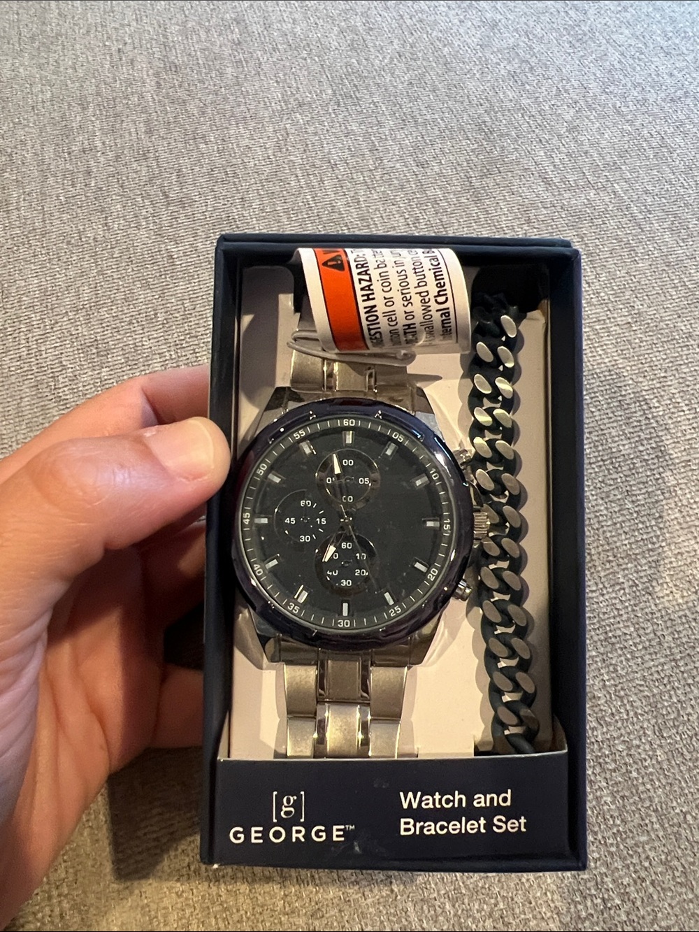 George Men's Black Dial Watch with Silver-Tone Bracelet and Matching Curb Chain